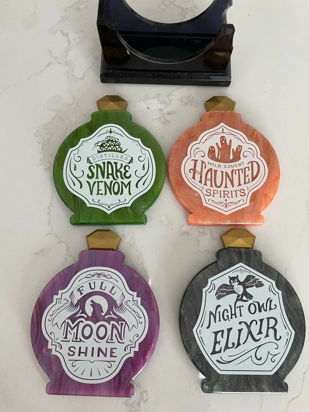 Halloween Apothecary Resin Coaster Set with Holder